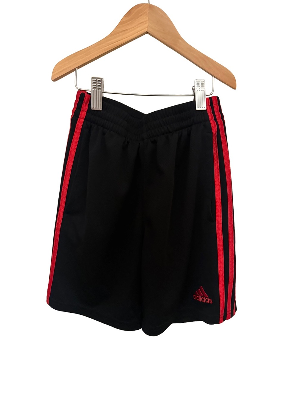 adidas youth Black Shorts with Red Side Stripes